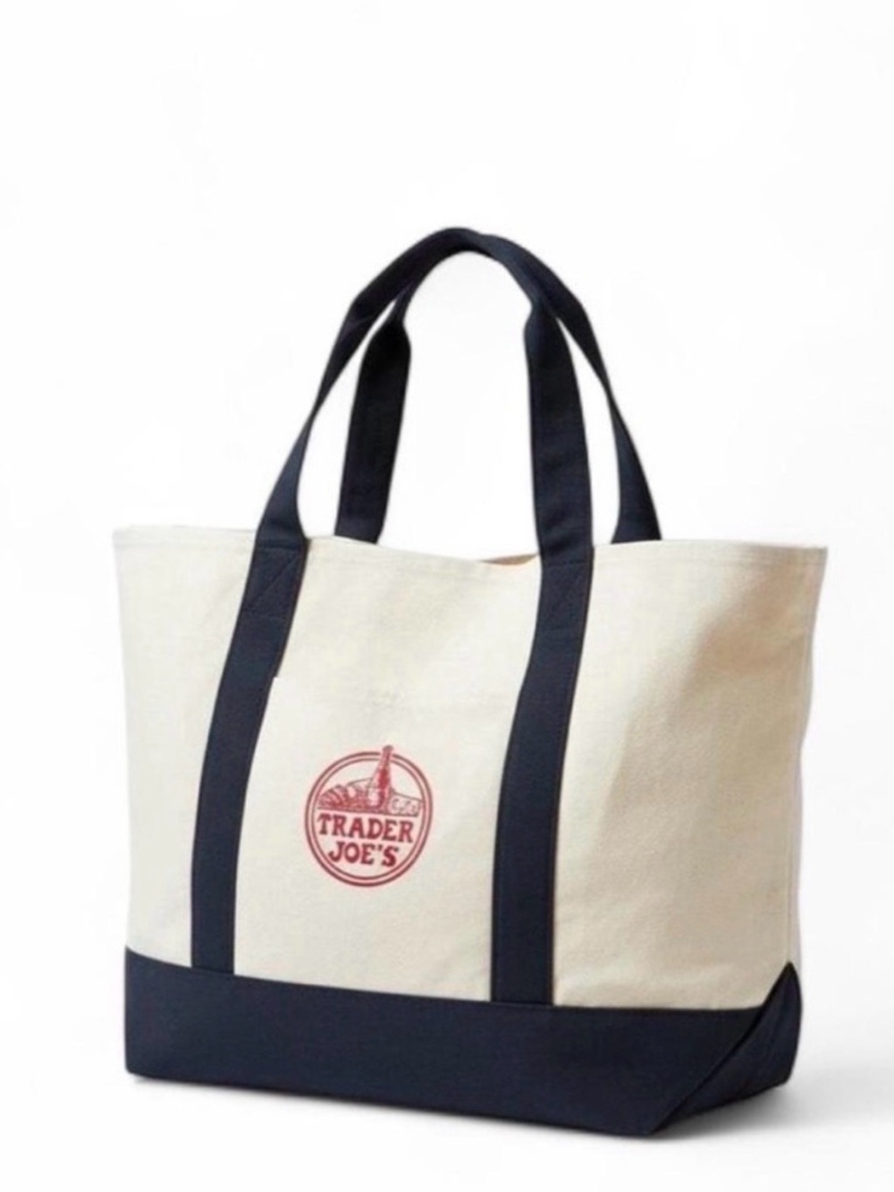 VIRAL Trader Joe's Cream Canvas Tote with Navy Accents